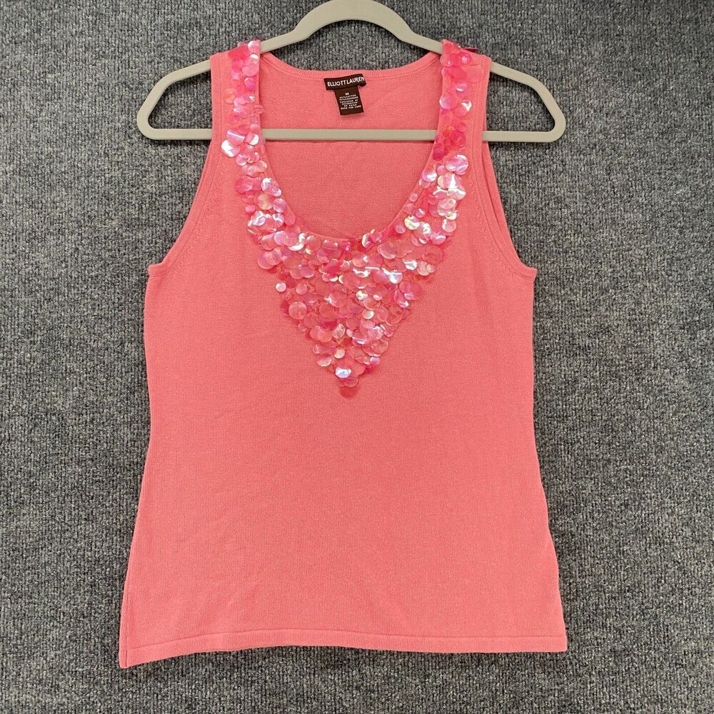 Elliott Lauren Y2K Tank Top Womens M Cashmere Sequins Scoop Neck Sleeveless 90s